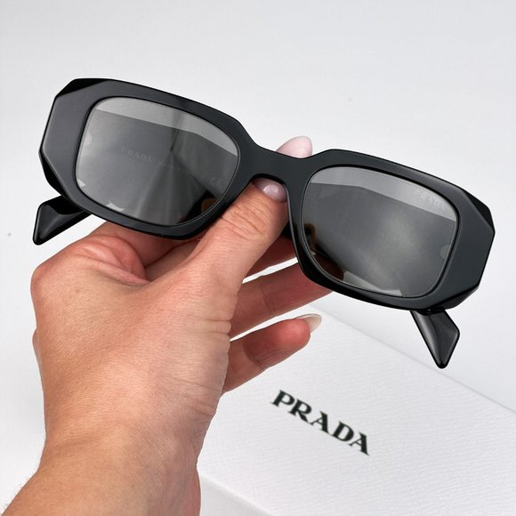 Prada PR17WS 1AB07Z Sunglasses Shiny Black Mirror Rectangle Unisex - Picture 2 of 14